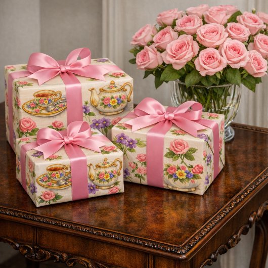 Vintage Tea Time Teapot Pattern  Geschenkpapier Set