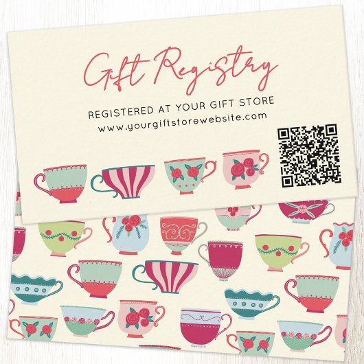 Vintage Teacup Baby Shower Gift Registry QR code Begleitkarte