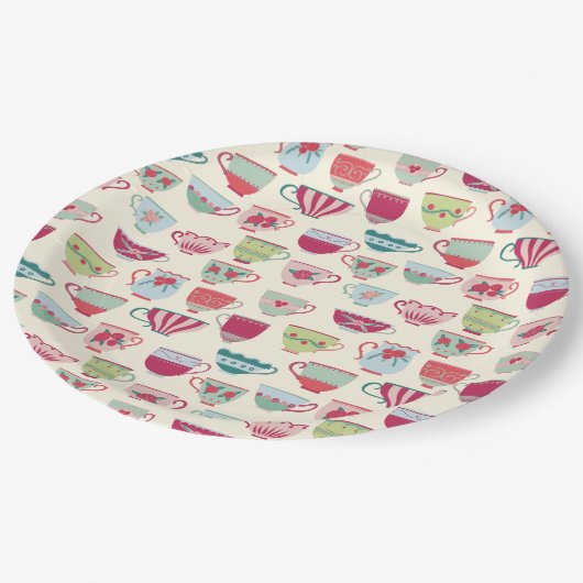 Vintage Teacup Tea Party Pappteller (Schrägansicht)