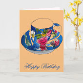 Vintage Teacups Geburtstags-Aquarellbild Karte (Gelbe Blume)
