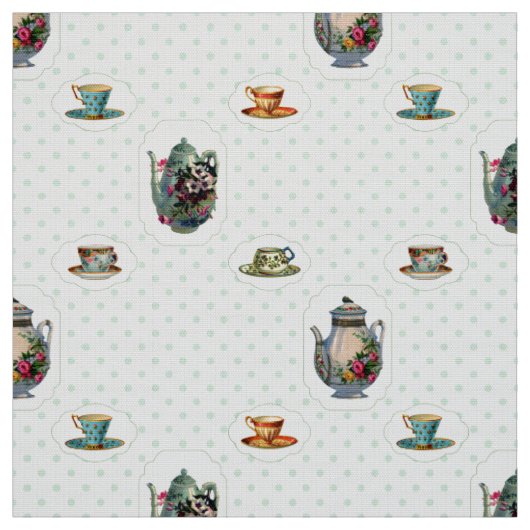 Vintage Teakups und Polka Docks Stoff (Muster)
