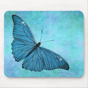 Vintage Teal Blau Schmetterling 1800er Illustratio Mousepad