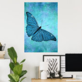 Vintage Teal Blue Butterfly 1800s Illustration Poster (Heimbüro)
