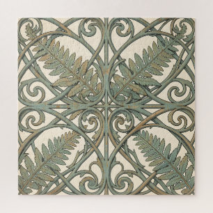Vintage Teal-Farn Art Nouveau-Ornament Quadrat Puzzle
