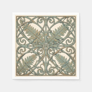 Vintage Teal Farn Art Nouveau Ornamentales Quadrat Serviette