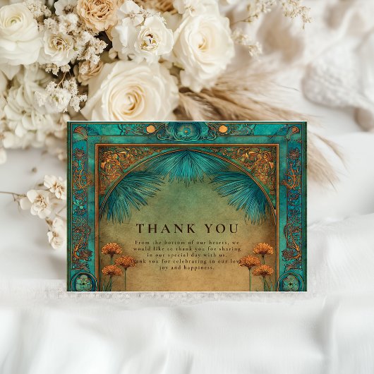 Vintage Teal Garden Islamic Wedding Dankeskarte
