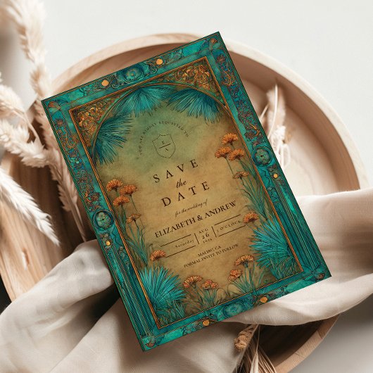 Vintage Teal Garden Islamic Wedding Save The Date