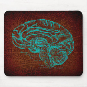 Vintage Teal-Gehirndiagramm im Kartenstil-Mauspad Mousepad