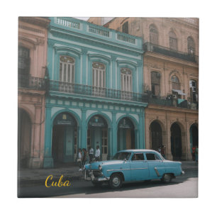 Vintage Teal Oldtimer Havanna Kuba Kolonialstil  Fliese