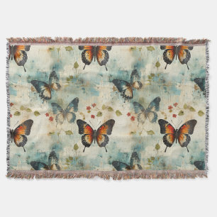 Vintage Teal Orange Schmetterling Botanik Decke