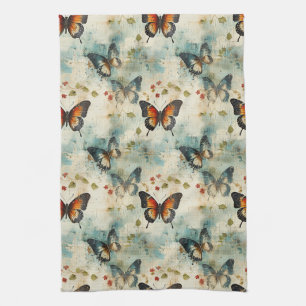 Vintage Teal Orange Schmetterling Botanik Geschirrtuch