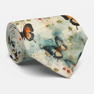 Vintage Teal Orange Schmetterling Botanik Krawatte