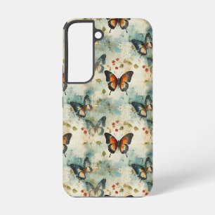 Vintage Teal Orange Schmetterling Botanik Samsung Galaxy Hülle