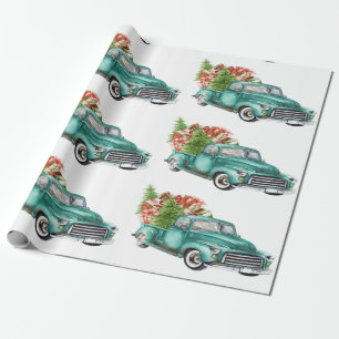 Vintage Teal Truck präsentiert Weihnachtsbaum Geschenkpapier