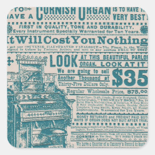 Vintage Teal-Typografie Cornish-Orgelinstrument Quadratischer Aufkleber