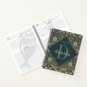 Vintage Teal Vogel William Morris Familienrezept Notizblock