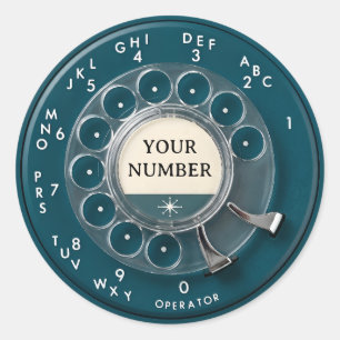 Vintage Teal Wählscheibe Telefon Runder Aufkleber