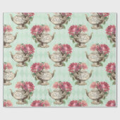 Vintage Teapos und Rose Geschenkpapier (Flach)