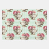 Vintage Teapos und Rose Geschenkpapier Set (Vorderseite)