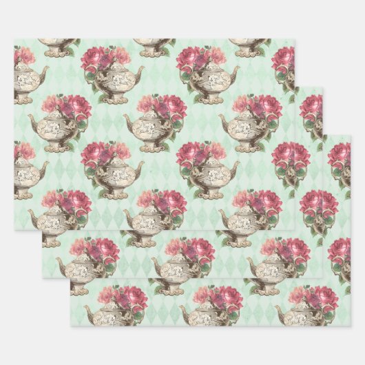 Vintage Teapos und Rose Geschenkpapier Set (Set)