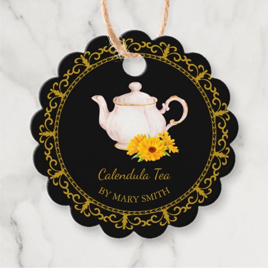 Vintage Teapot Homemade Calendula Tea Hang Tag Geschenkanhänger (Vorderseite)