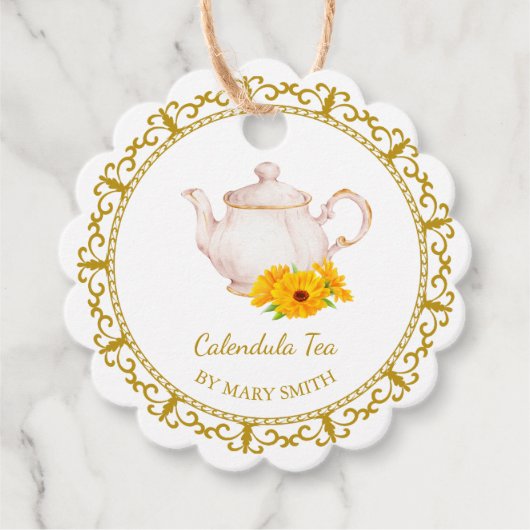 Vintage Teapot Homemade Calendula Tea Hang Tag Geschenkanhänger (Vorderseite)
