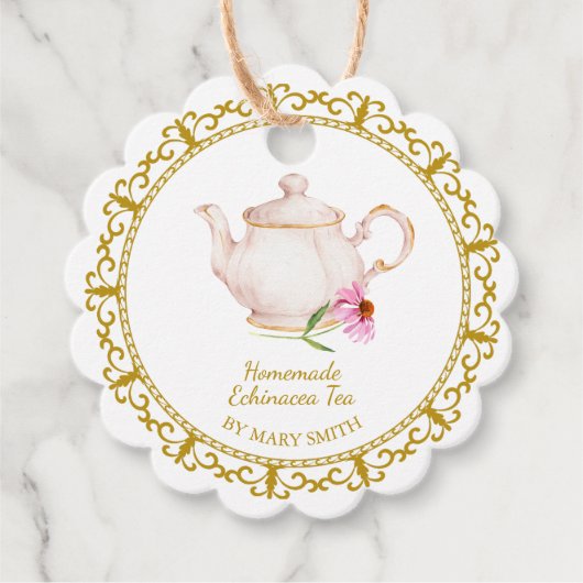 Vintage Teapot Homemade Echinacea Tea Hang Tag Geschenkanhänger (Vorderseite)