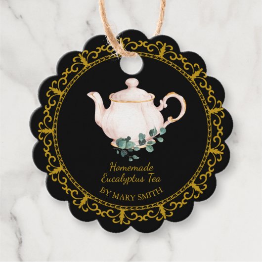 Vintage Teapot Homemade Eucalyptus Tea Hang Tag Geschenkanhänger (Vorderseite)