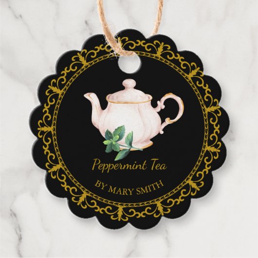 Vintage Teapot Homemade Peppermint Tea Hang Tag Geschenkanhänger (Vorderseite)
