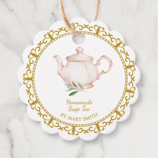Vintage Teapot Homemade Sage Tea Hang Tag Geschenkanhänger (Vorderseite)