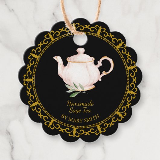 Vintage Teapot Homemade Sage Tea Hang Tag Geschenkanhänger (Vorderseite)
