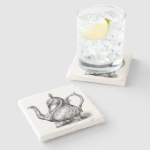 Vintage Teapot-Illustration Steinuntersetzer (Seitenansicht)