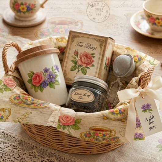 Vintage Teapot Teacup Ephemera Floral Seidenpapier