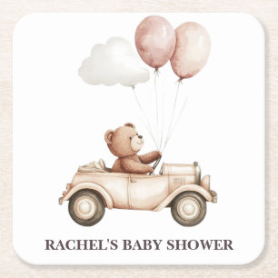 Vintage-Teddy-Bär-Auto-Baby-Shower-Unterlage Rechteckiger Pappuntersetzer