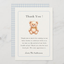 Vintage teddy bear Baby Boy shower Dankeskarte