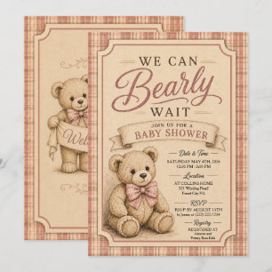 Vintage Teddy Bear Baby Shower, Bearly Wait Einladung