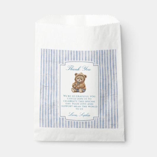 Vintage Teddy Bear Blue Stripes Geschenktütchen (Vorderseite)