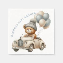 Vintage Teddy Bear Car Babydusche Napkin Serviette