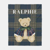 Vintage Teddy Bear Plaid Name Blanket Fleecedecke (Vorderseite)