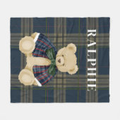 Vintage Teddy Bear Plaid Name Blanket Fleecedecke (Vorderseite (Horizontal))