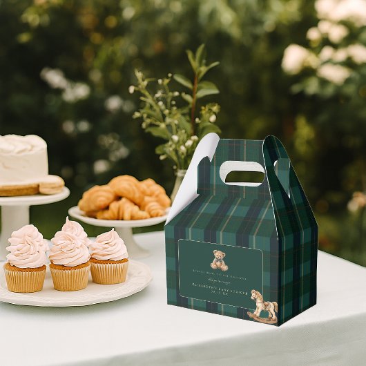 Vintage Teddy Bear Plaid Polo Baby Shower Geschenkschachtel