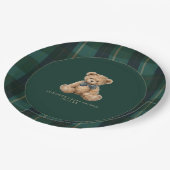 Vintage Teddy Bear Plaid Polo Baby Shower Pappteller (Schrägansicht)