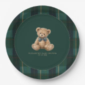 Vintage Teddy Bear Plaid Polo Baby Shower Pappteller (Vorderseite)