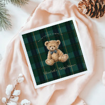 Vintage Teddy Bear Plaid Polo Baby Shower