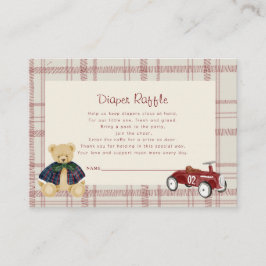 Vintage Teddy Bear Red Toy Car Baby Shower Diaper  Begleitkarte