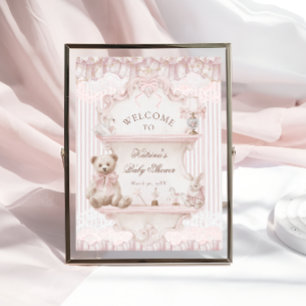 Vintage Teddy Bear Rosa Babyparty Willkommen Poster