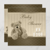 Vintage Teddy & Gebäude Blocks Kinderdusche Einladung (Vorne/Hinten)