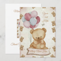 Vintage-Teddybär-Baby-Shower-Einladung