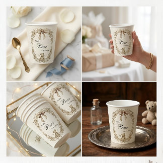 Vintage-Teddybär-Baby-Shower-Papierbecher, Neutral Pappbecher