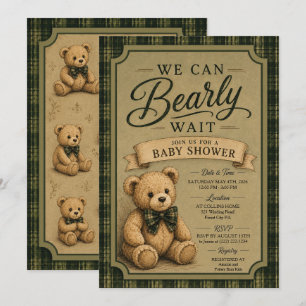Vintage-Teddybär-Babyshower, Kaum Erwarten Einladung